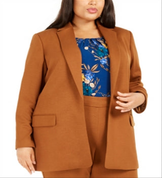 Calvin Klein Blazer longo feminino plus size com lapela entalhada marrom tamanho 14W