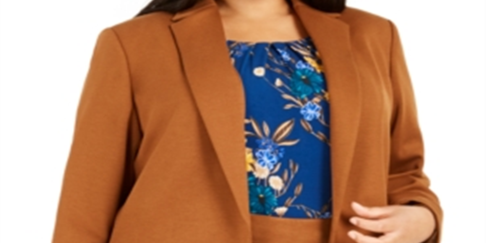 Calvin Klein Blazer longo feminino plus size com lapela entalhada marrom tamanho 14W