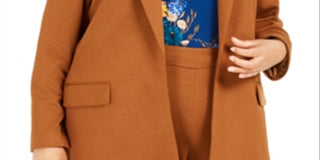 Calvin Klein Blazer longo feminino plus size com lapela entalhada marrom tamanho 14W