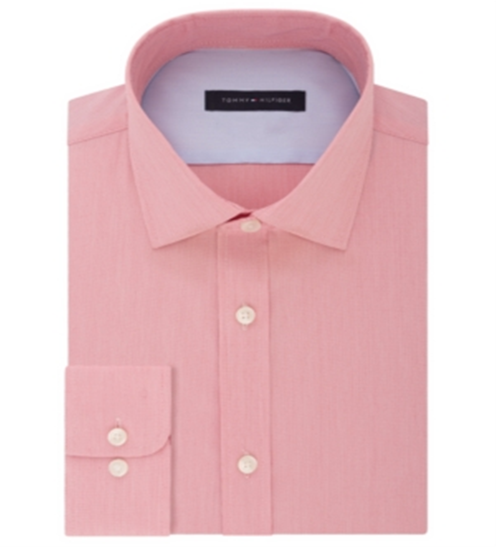 Camisa social masculina Tommy Hilfiger de manga comprida lisa, vermelha, tamanho 17,5-36/37