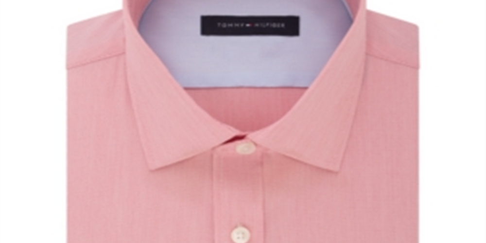 Camisa social masculina Tommy Hilfiger de manga comprida lisa, vermelha, tamanho 17,5-36/37