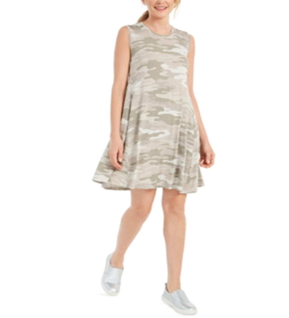 Vestido feminino estilo &amp; co, estampado, evasê, sem mangas, cinza, tamanho extrapequeno