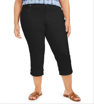 Style & Co Women's Plus Tummy Control Cropped Cuffed Jeans Black Size Petite Small