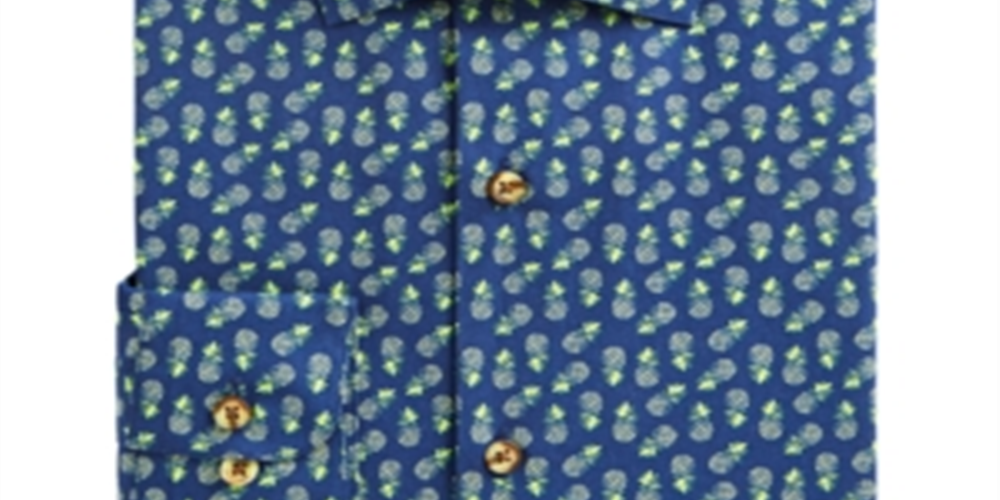 Camisa masculina Bar III Maxs Tossed Pineapple Slim Fit com botões e estampa azul, tamanho G
