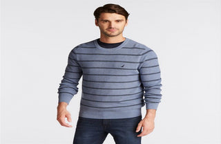 Suéter listrado Nautica Navtech masculino, azul, tamanho XXX-G