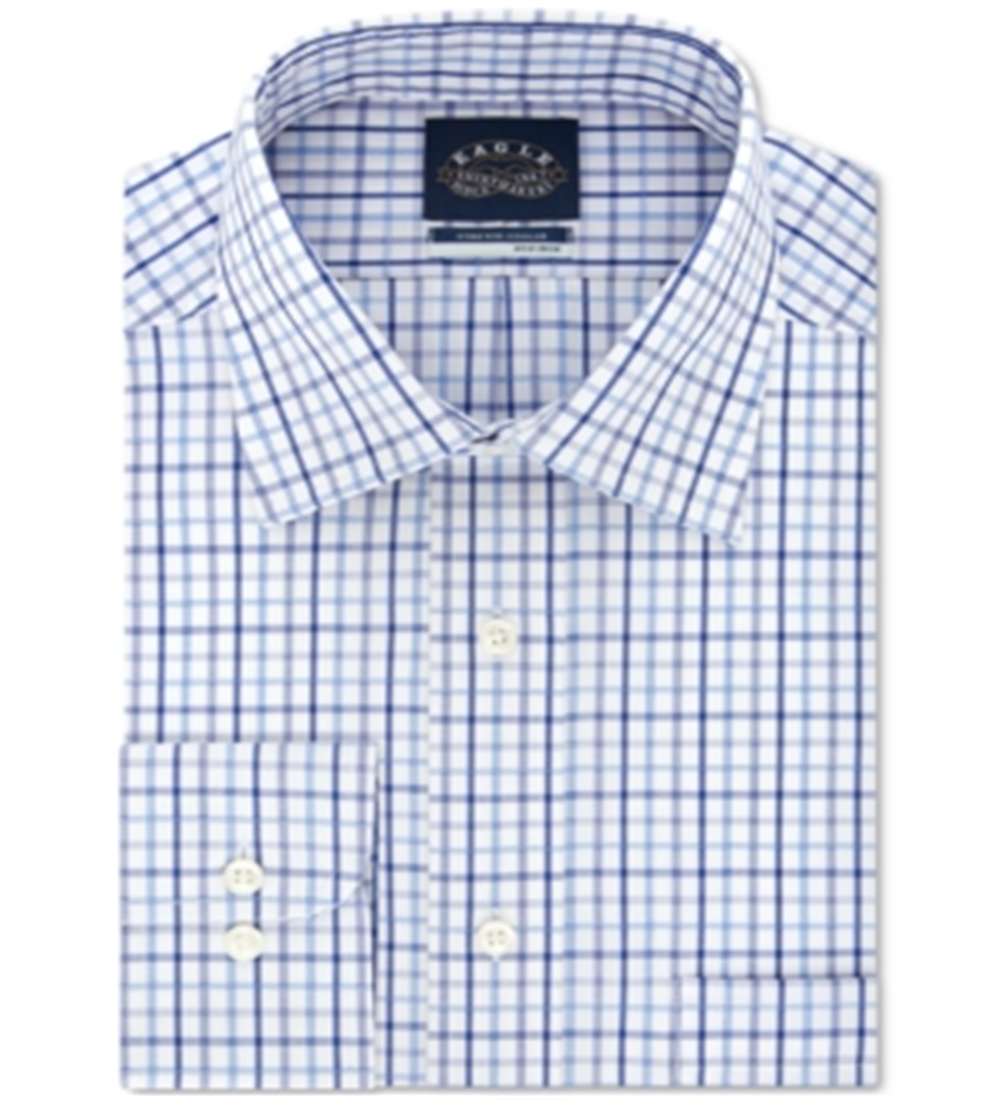 Camisa social xadrez regular masculina Eagle, azul, tamanho 15x32-33