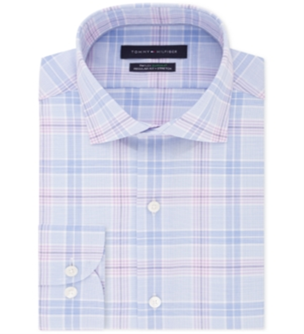 Camisa social masculina Tommy Hilfiger Flex Stretch com absorção de umidade e não passa a ferro, azul, tamanho 17,5 x 32-33