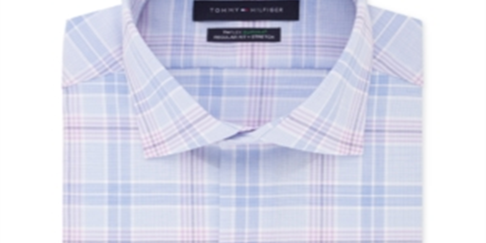 Camisa social masculina Tommy Hilfiger Flex Stretch com absorção de umidade e não passa a ferro, azul, tamanho 17,5 x 32-33