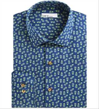 Camisa masculina Bar III Maxs Tossed Pineapple Slim Fit com botões e estampa azul, tamanho GG