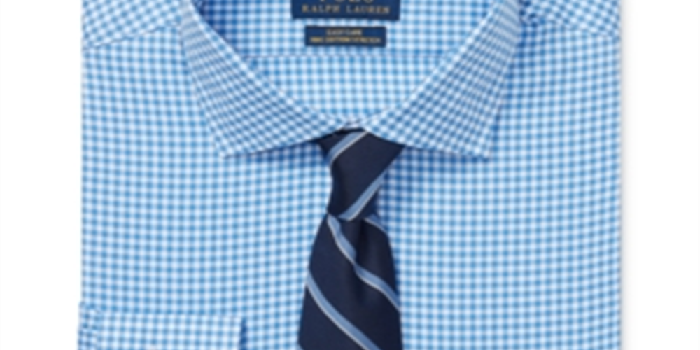 Camisa social masculina Polo Ralph Lauren de algodão xadrez azul, tamanho 17,5 x 32-33