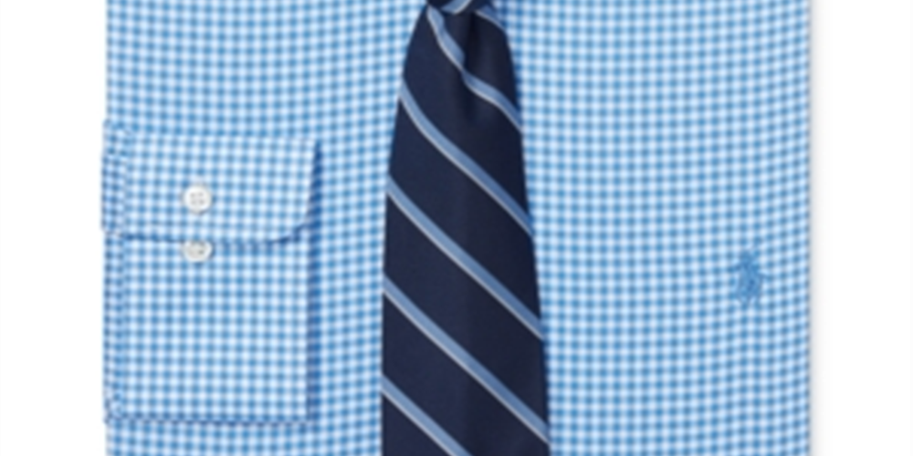Camisa social masculina Polo Ralph Lauren de algodão xadrez azul, tamanho 17,5 x 32-33