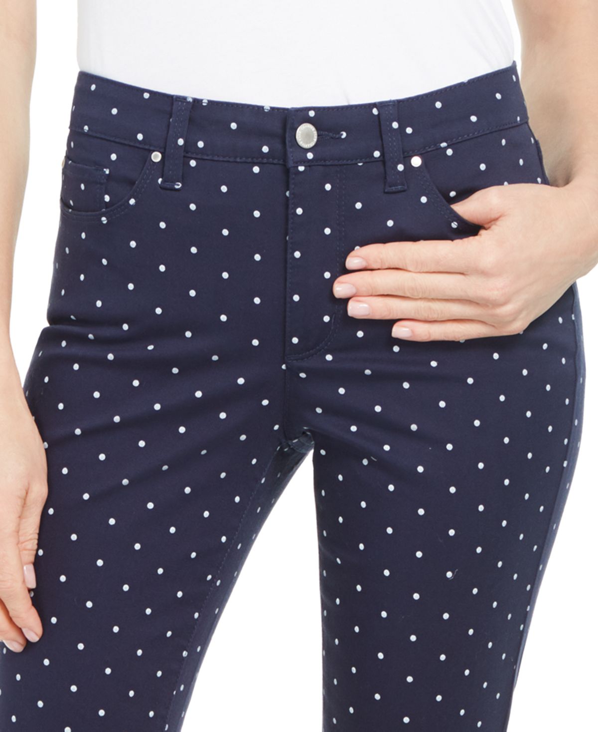 Calça jeans feminina Lexington com estampa de bolinhas e perna reta, azul, tamanho 4, pequena