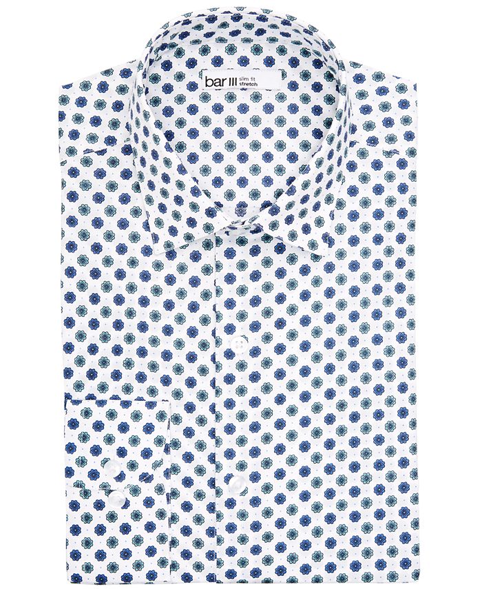 Camisa social masculina com gola estampada Bar III, branca, tamanho 32x33