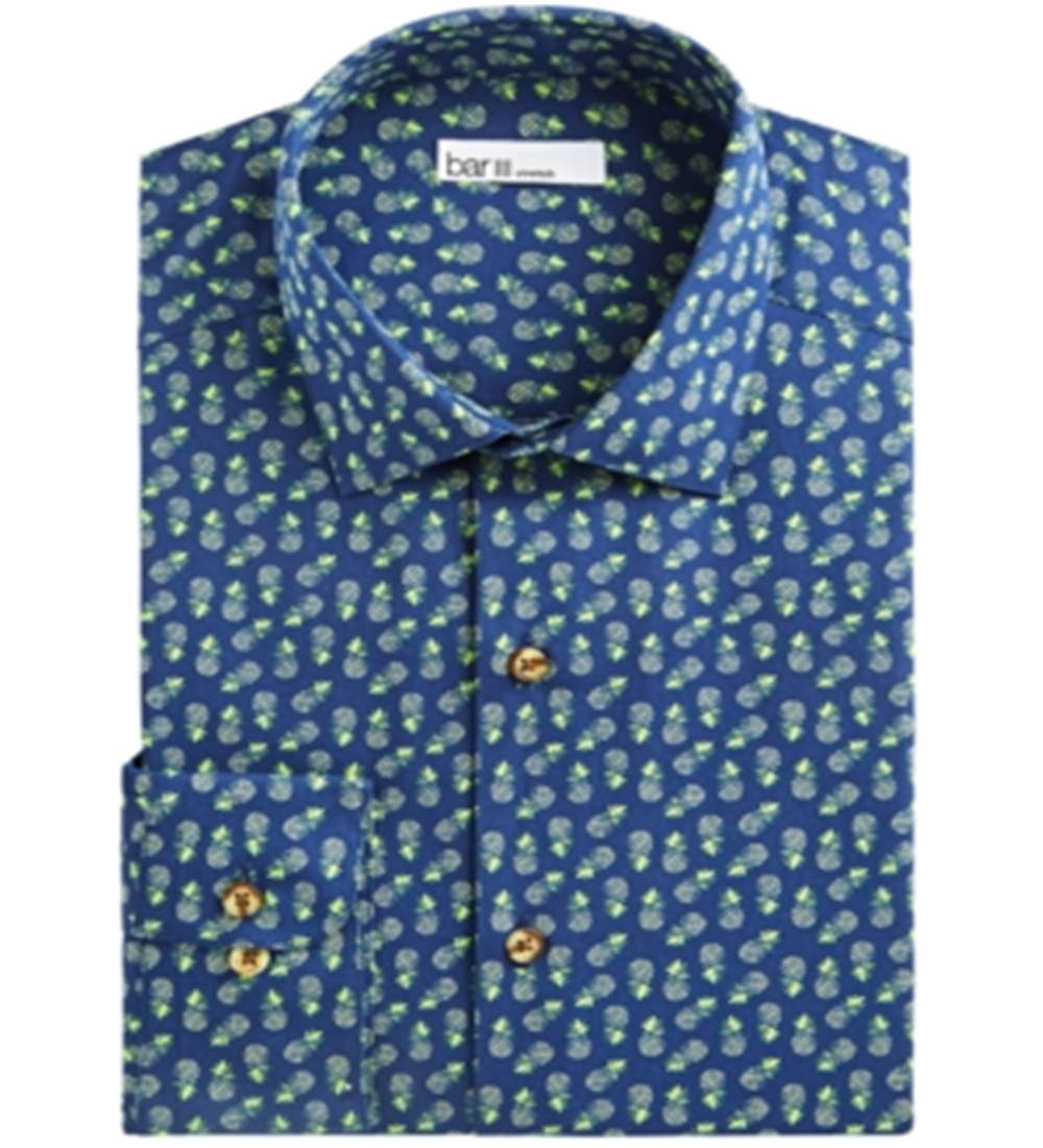 Camisa masculina Bar III Maxs Tossed Pineapple Slim Fit com botões e estampa azul, tamanho M