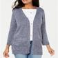 Karen Scott Cardigan Feminino Manga Longa Aberto Azul Tamanho Médio