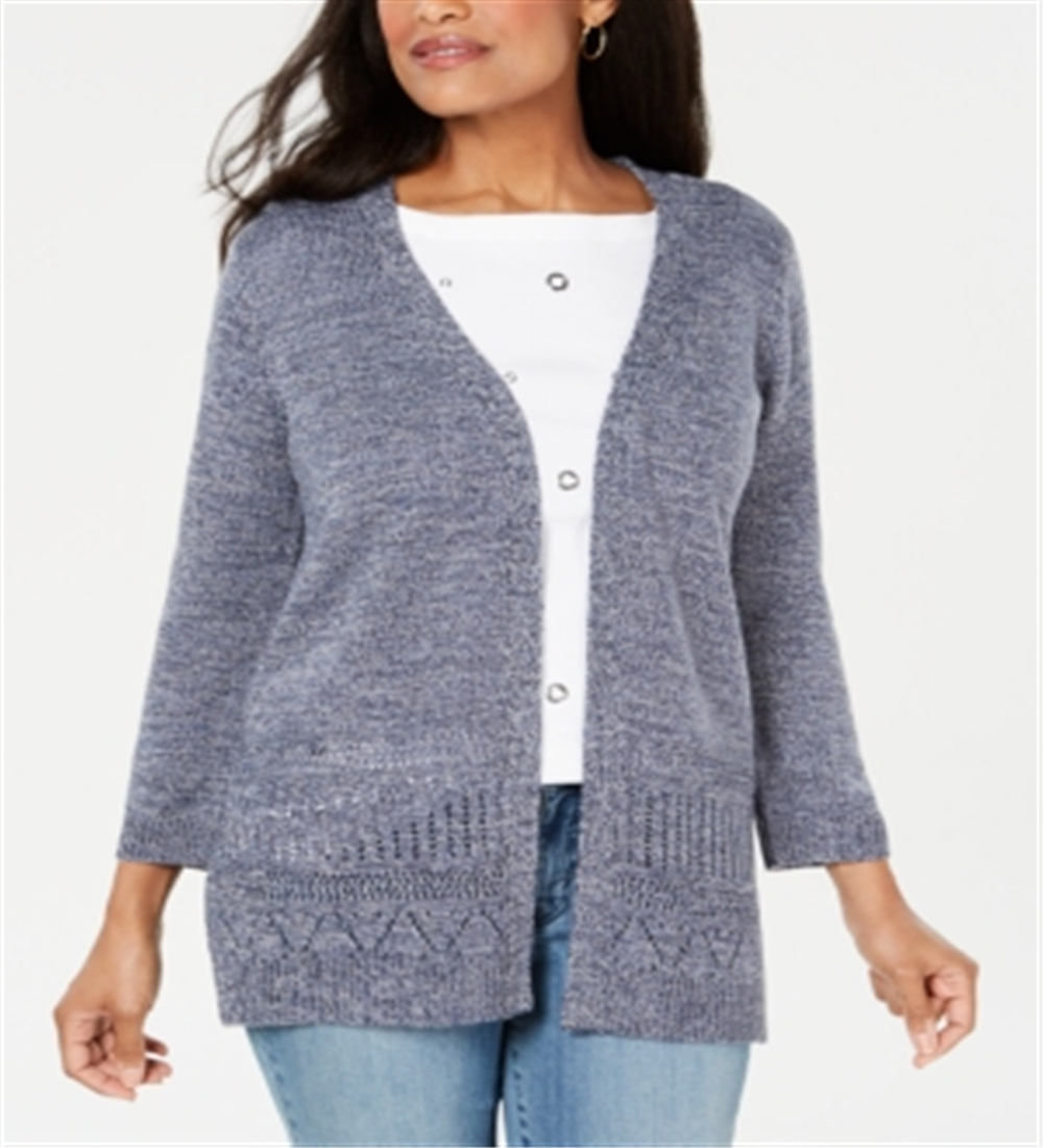 Karen Scott Cardigan Feminino Manga Longa Aberto Azul Tamanho Médio