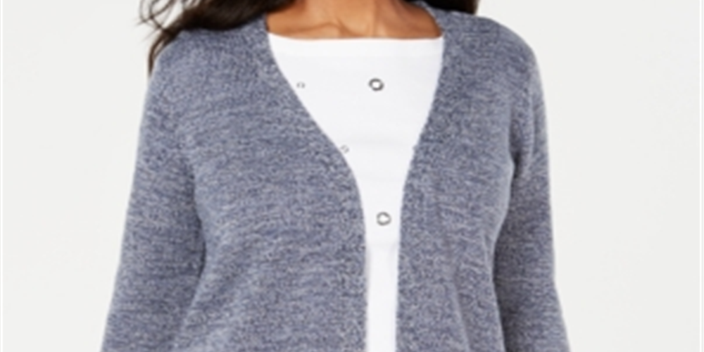Karen Scott Cardigan Feminino Manga Longa Aberto Azul Tamanho Médio