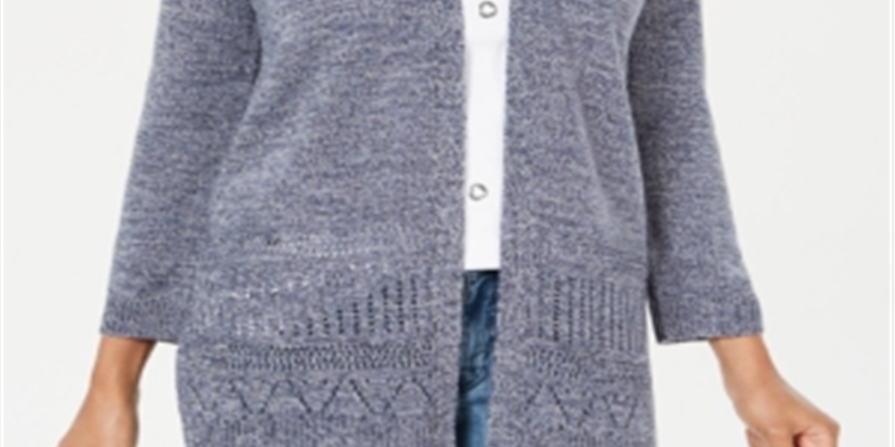 Karen Scott Cardigan Feminino Manga Longa Aberto Azul Tamanho Médio