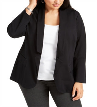 Blazer feminino Alfani Plus Knit Notch Collar, preto, tamanho 2X