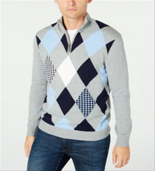Club Room Men's Pima Argyle Quarter-Zip Sweater Gray Size 3XL