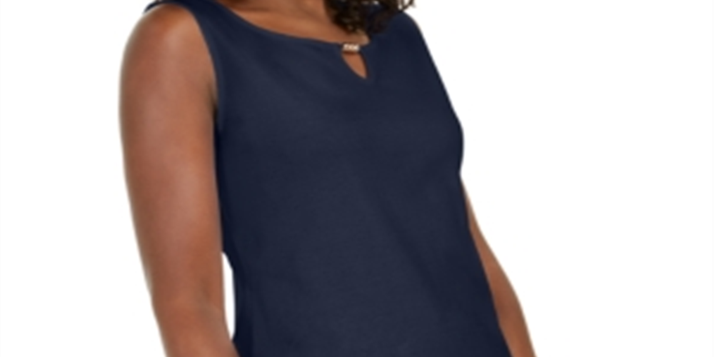 Regata feminina Karen Scott com decote em forma de fechadura, azul, tamanho extragrande