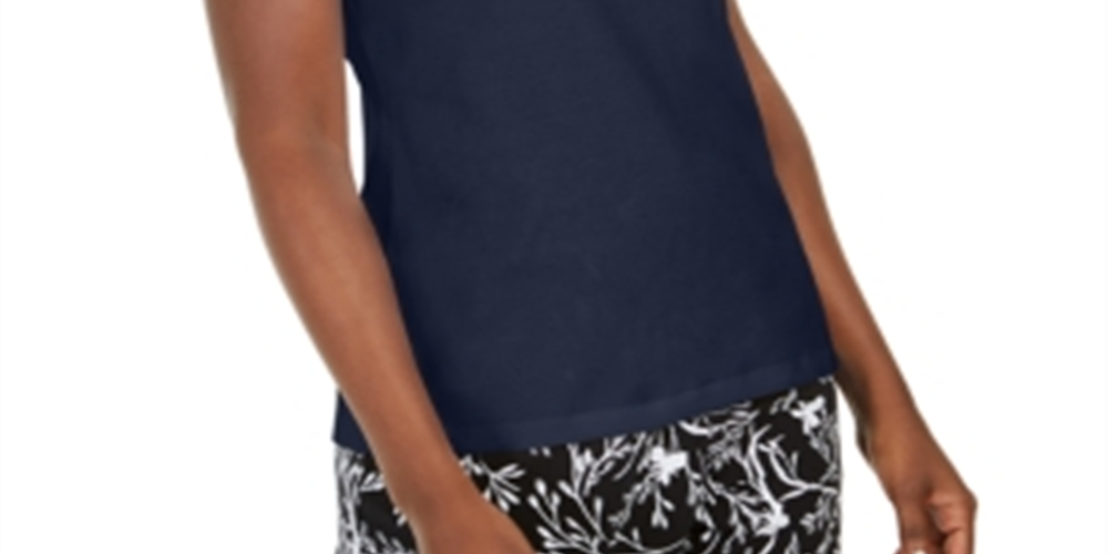 Regata feminina Karen Scott com decote em forma de fechadura, azul, tamanho extragrande