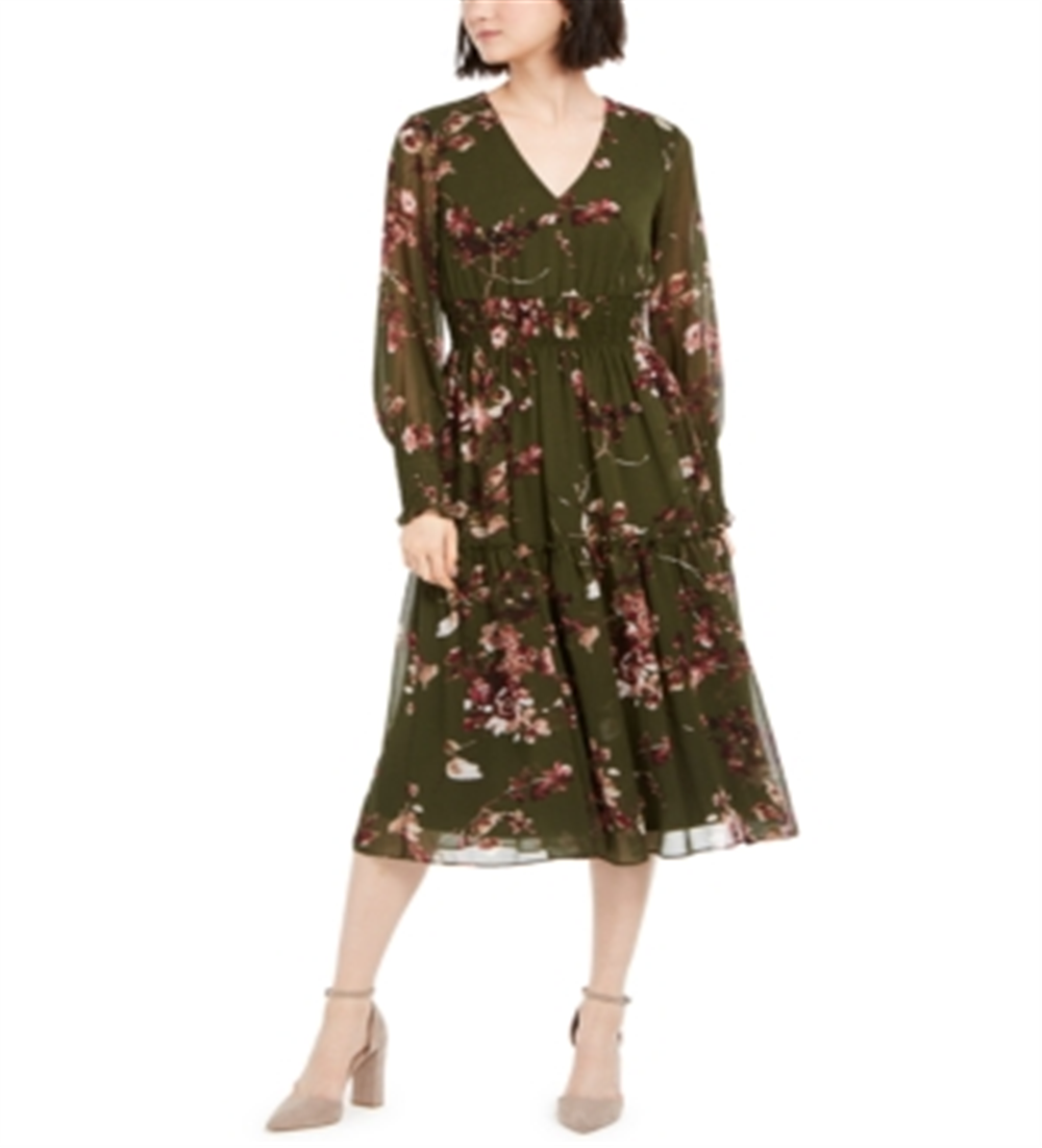 Vestido feminino Taylor com estampa floral e decote em V, verde, tamanho 16