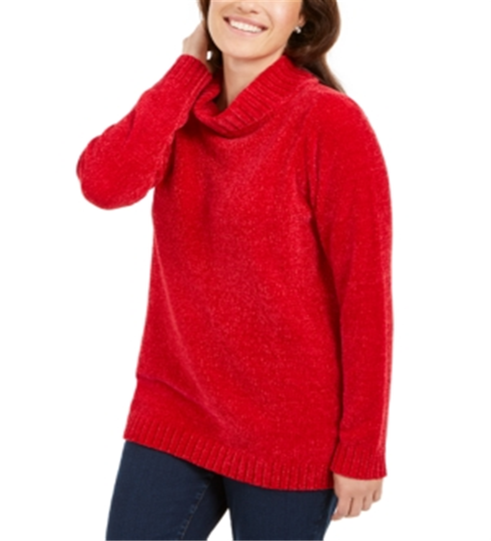 Karen Scott Suéter Feminino Chenille Gola Moletom Vermelho Tamanho Grande