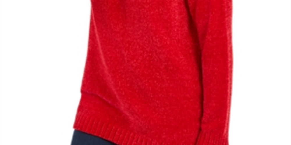 Karen Scott Suéter Feminino Chenille Gola Moletom Vermelho Tamanho Grande