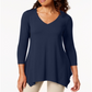 JM Collection Blusa feminina com decote em V e bainha em lenço, azul, tamanho X-S