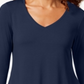 JM Collection Blusa feminina com decote em V e bainha em lenço, azul, tamanho X-S