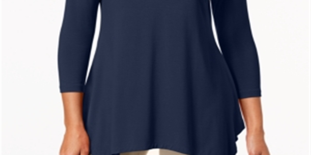 JM Collection Blusa feminina com decote em V e bainha em lenço, azul, tamanho X-S