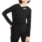 Top feminino Petite com decote em V da Inc International Concepts, preto, tamanho Petite S