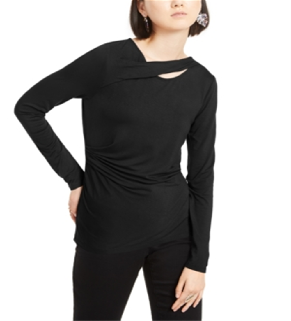 Top feminino Petite com decote em V da Inc International Concepts, preto, tamanho Petite S
