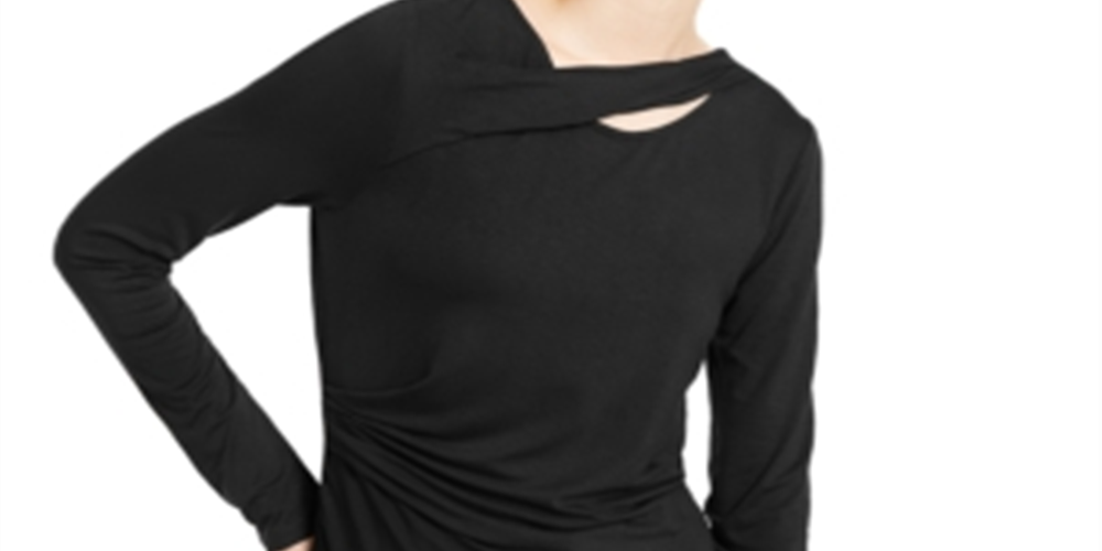 Top feminino Petite com decote em V da Inc International Concepts, preto, tamanho Petite S