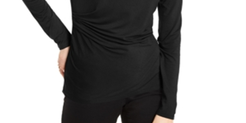 Top feminino Petite com decote em V da Inc International Concepts, preto, tamanho Petite S