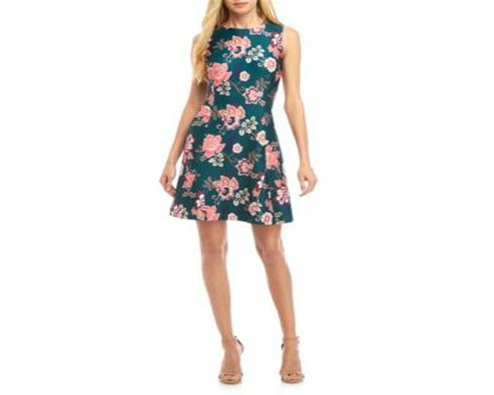 Vestido feminino Vince Camuto estampado estilo Scuba Fit and Flare, verde, tamanho 8