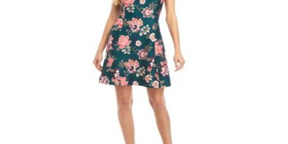 Vestido feminino Vince Camuto estampado estilo Scuba Fit and Flare, verde, tamanho 8