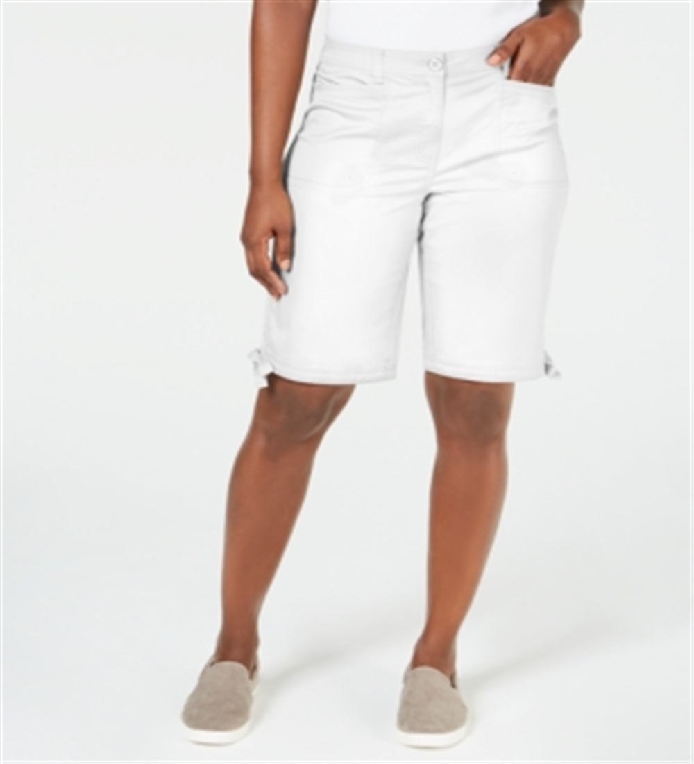 Shorts femininos Karen Scott com punhos lisos e amarração, branco, tamanho 6