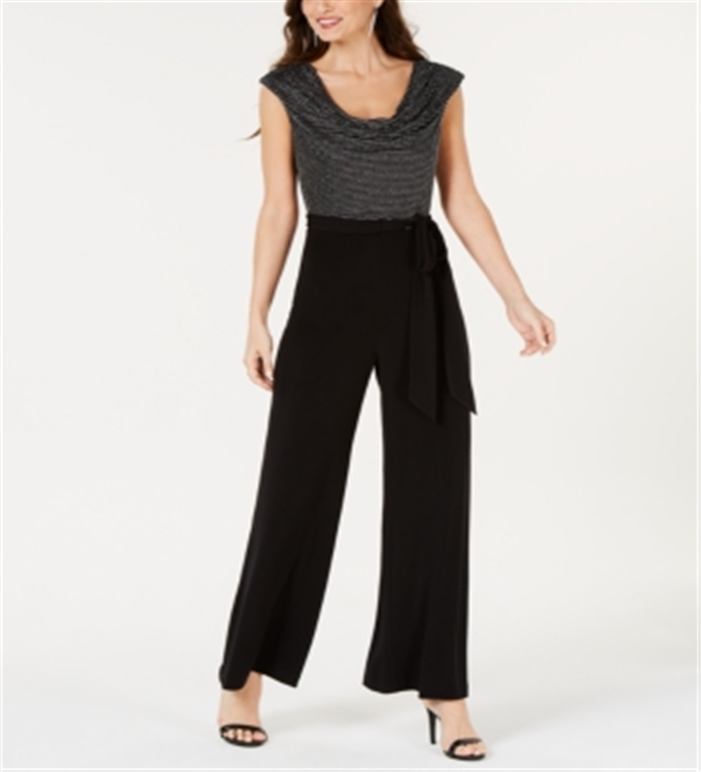 Macacão feminino sem mangas com decote canoa e detalhes embelezados, preto, tamanho 12, da Connected Apparel