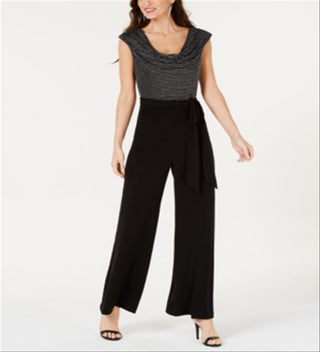 Connected Apparel Women's  Embellished Sleeveless Cowl Neck Evening Jumpsuit Black Size 12