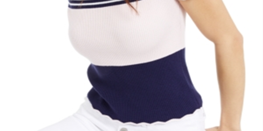 Blusa feminina Maison Jules com estampa listrada e acabamento recortado, azul, tamanho XX-S