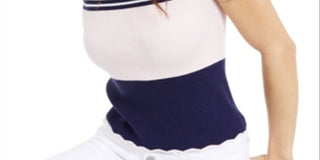 Blusa feminina Maison Jules com estampa listrada e acabamento recortado, azul, tamanho XX-S