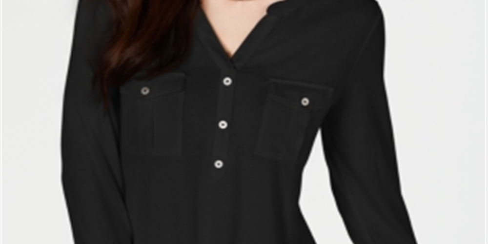 Blusa popover feminina estilo &amp; co com aba enrolada, preta, tamanho PP