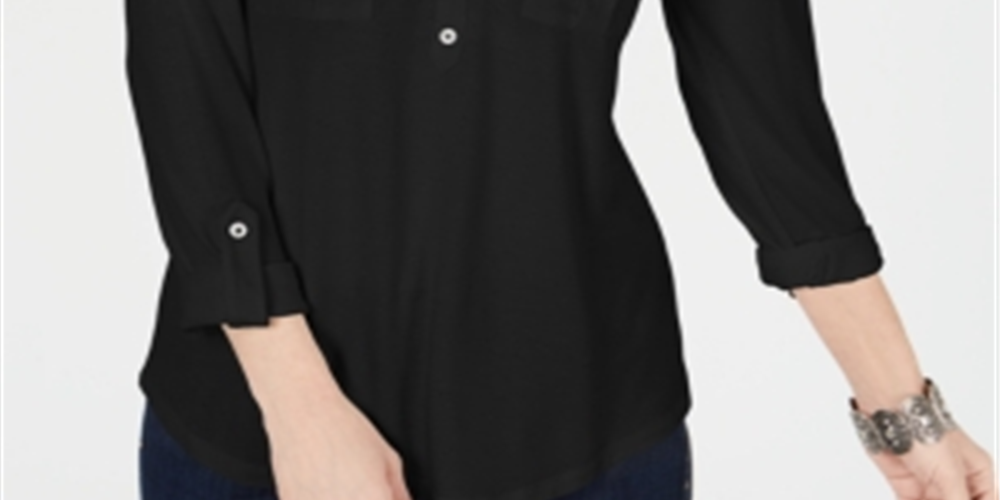 Blusa popover feminina estilo &amp; co com aba enrolada, preta, tamanho PP