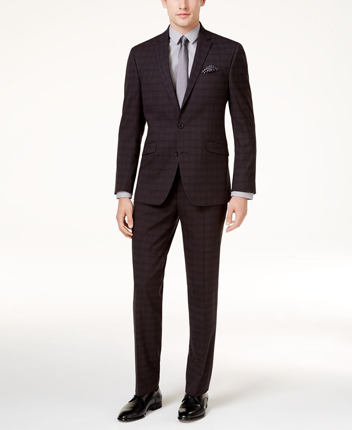 Terno masculino Kenneth Cole Reaction Slim Fit Xadrez Sheen Ready Flex, preto, tamanho 38