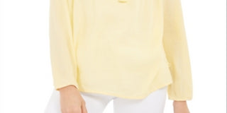 Charter Club Women's Tassel-Tie Eyelet Linen Top Yellow Size X-Small