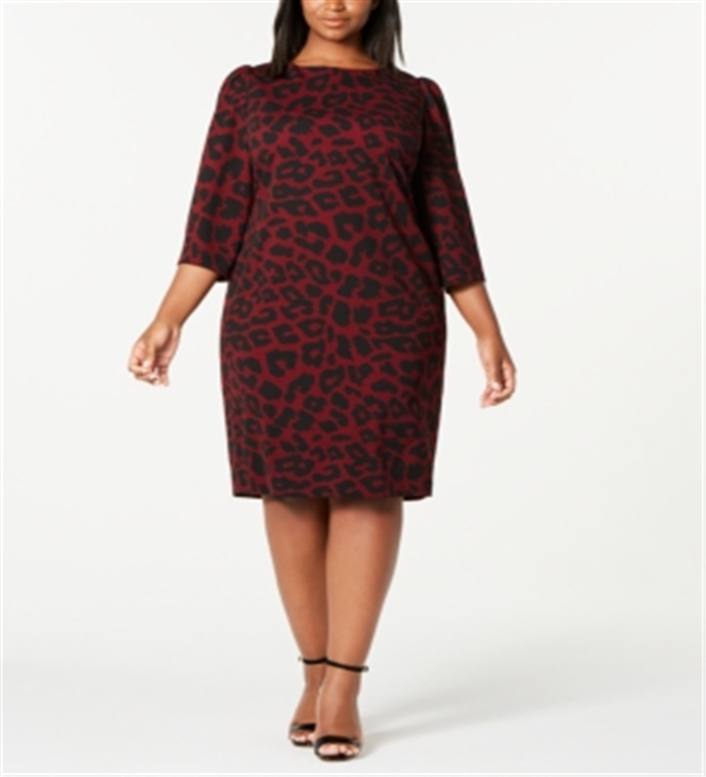 Vestido Calvin Klein Feminino Estampa Animal Ombros Bufantes Vinho Tamanho 14 W