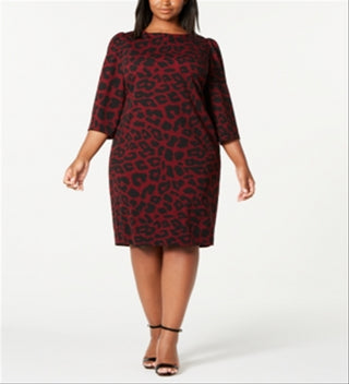 Vestido Calvin Klein Feminino Estampa Animal Ombros Bufantes Vinho Tamanho 14 W