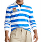 Camisa de rugby masculina Polo Ralph Lauren com listras bordadas e patch, branca, tamanho pequeno